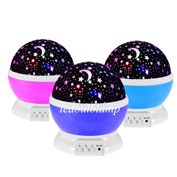 Newest Rotation Night Light Starry Star Moon Sky Romantic Night Projector Light Lam Decorating Wedding Birthday Parties Free shipping