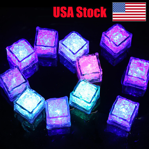 LED Ice Cubes Bar Fast Slow Flash Auto Changing Crystal Cube Water-Actived Light-up 7 Color For Romantic Party Gift Nights Lights