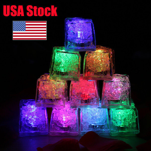 USA STOCK Led party lights Flash Ice Cube Flash Led Light Put Into Water Drink Flash Automatically for Party Wedding Bars Christmas