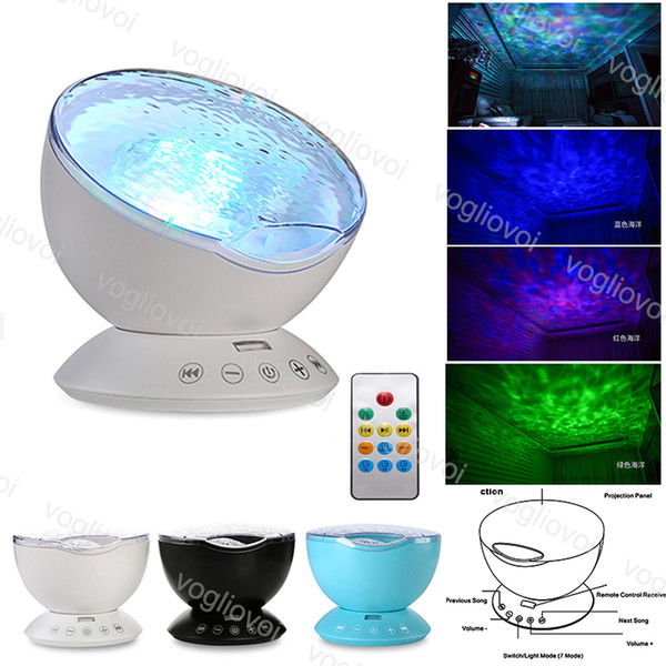 Night Light Projector 12LED Ocean Wave Starry Sky Novelty Lamp with Adjustable Lightness Remote Control Timer 8 Modes Music Light Show DHL