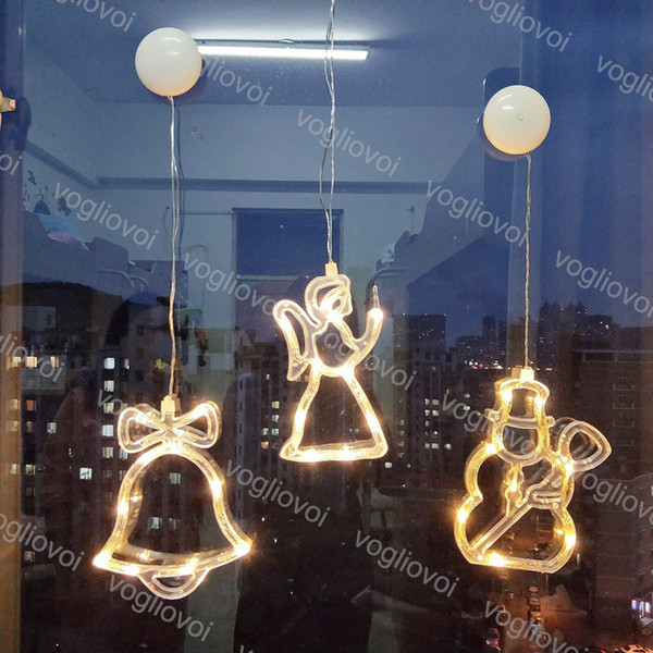 Christmas Lights Window Sucker Lamp Warm White Indoor Decorative For Home New Year's Day Holiday Light Deer Bell Stars Tree Angel Elk DHL