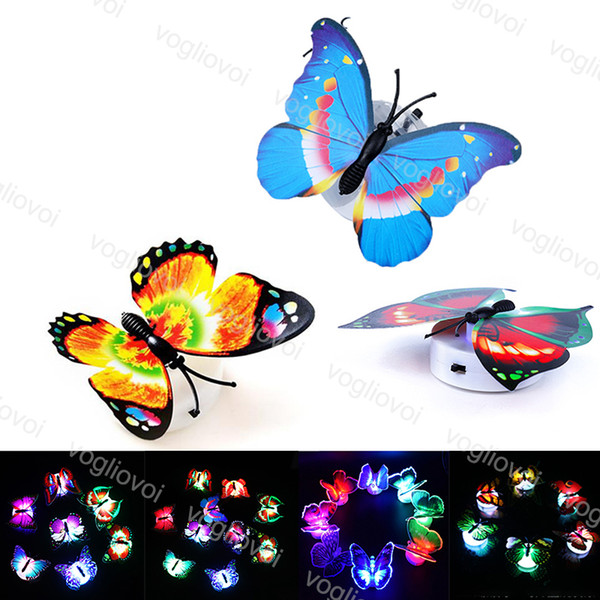 Butterfly Nightlight Colorful Fiber Optic 1W LED Butterfly For Wedding Room Night Light Party Decoration paste on Wall Lights DHL