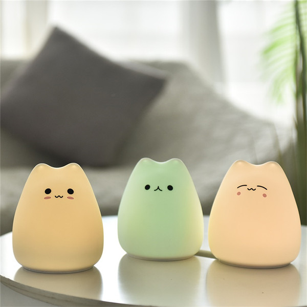 Topoch Silicone Night Light for Children Mini Cute Cat Color Gradient by Patting AAA Battery Powered Toy Gifts Room Decor