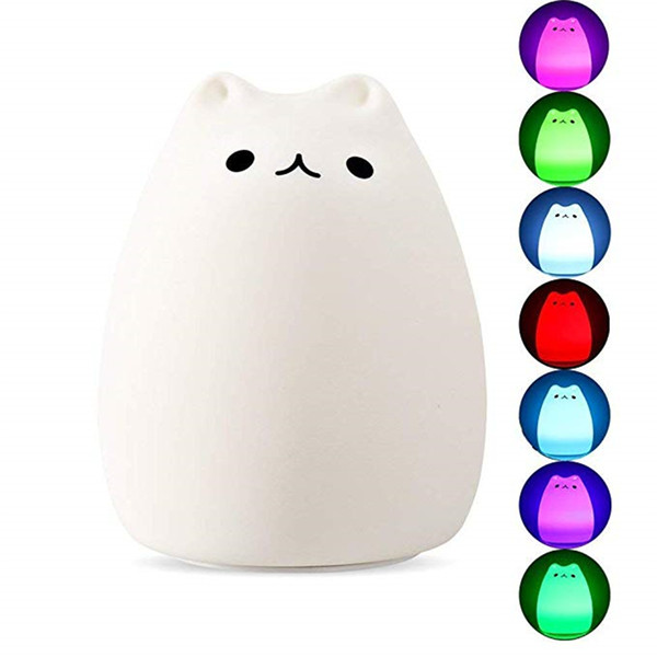 USB Rechargeable Night Light for Kids Portable Silicone Colorful LED Smile Cute Kawaii Nightlight Cat Lamp Baby Night Lighting