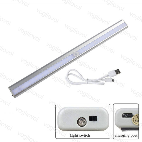 LED Cabinet Lights Motion Sensor 0.3M 20LED PIR USB Rechargeable Wireless Lamp Body Sensing Light Bar Magnetic Strip Wall Light DHL