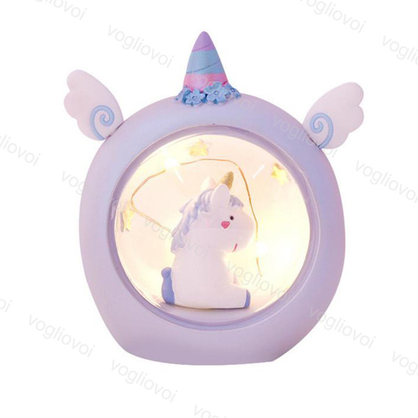 Night Light Mini Cartoon Unicorn Landscape LED Night Light Home Decoration Hidden Lamp Dark Month Valentine's Day Gift Light Resin DHL