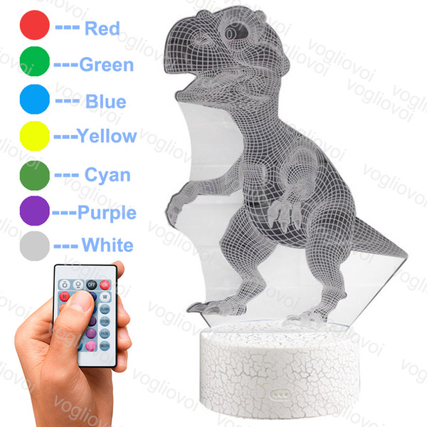 Night Lights Dinosaur series Colorful Horse Head Shape Magical 3D Illusion Lamp 7 Colors Change LED Table Lamp Home Decorative Acrylic DHL