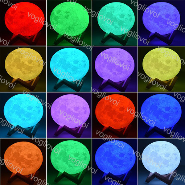 Moon Lamp 10cm 12cm 13cm 15cm 18cm 20cm 3D Printing LED Night Light 2 Colors 16 Colorsl Moon Light USB Desk Lamp DHL