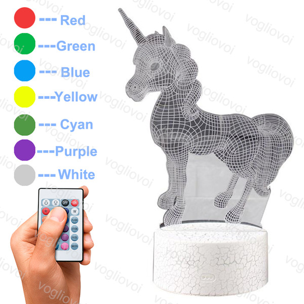 Night Lights Unicorn Series Colorful Horse Head Shape Magical 3D Illusion Lamp 7 Colors Change LED Table Lamp Home Decorative Acrylic DHL