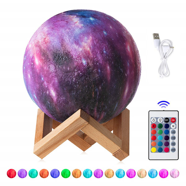 15CM 3D Printed Starry Sky Planet Lamp Moon Lamp 3/16 Colors Change Led Night Light Galaxy Lamp Bedroom Decor Creative Gift