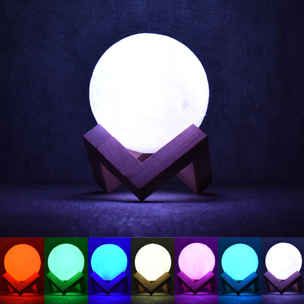 3D Night 16 colors Magical Moon LED Light Moonlight Desk Lamp USB Rechargeable 3D Light Colors Stepless for Christmas lights or gifts