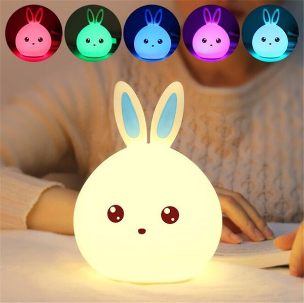 New style Rabbit LED Night Light For Children Baby Kids Bedside Lamp Multicolor Silicone Touch Sensor Tap Control Nightlight kids toys