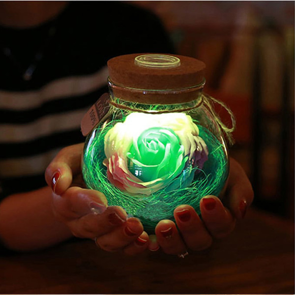 Rose Light Bottle Romantic Illumination Remote Control LED RGB Dimmer Lamp