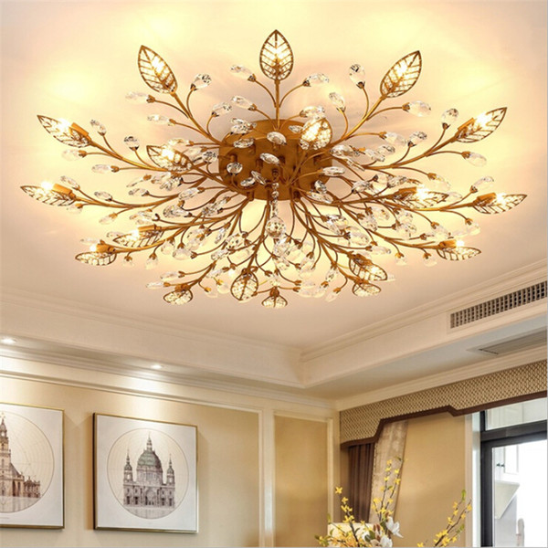 Modern K9 Crystal LED Flush Mount Ceiling Chandelier Lights Fixture Gold Black Home Lamps for Bedroom Kitchen Living Room