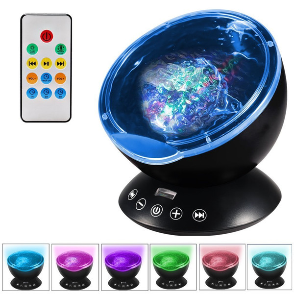 Remote Control Ocean Wave Projector Night Light 7 Colors Light starry sky Modes with Built-in Mini Music Player for Living Room and Bedroom