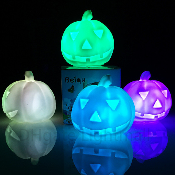 Halloween Supplies Pumpkin Lamp Bar Decor Mini PVC Pumpkin Nightlight 7colors Changed 6cm Soft Light Kids LED Toy Xmas Party Props Gift