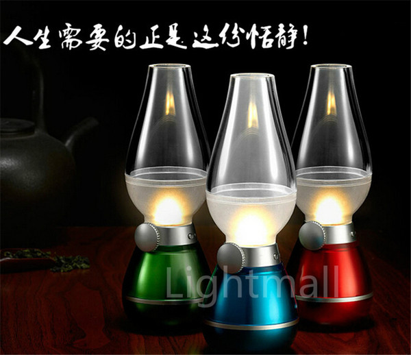 2015 New LED Retro Lamp Lamps Novelty Lighting USB Rechargeable Blowing Kerosene Adjustable Blow On-Off Night Light Home Decoration