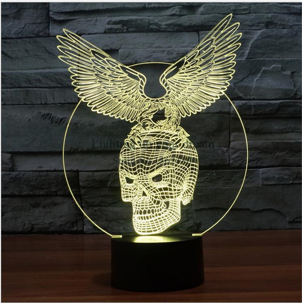 3D Optical Skull Eagle Mood Light LED Multicolor Art Sculpture Visualization Night Lights Novelty Unique Table Lighting Effects Home Decor