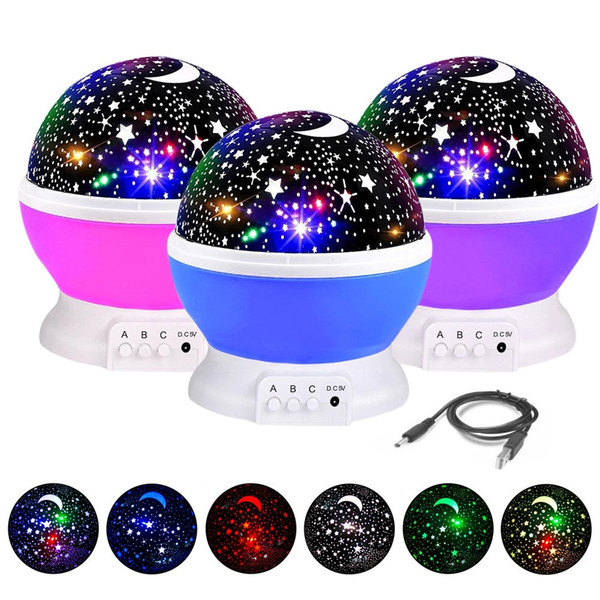 3 Colors LED Rotating Projector Starry Sky Night Lamp Romantic Projection Light Moon Sky Romantic Night Light Novelty