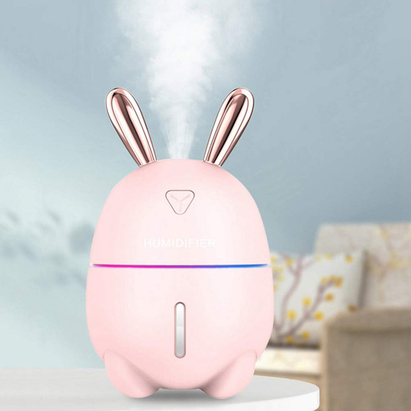 USB Portable Mini Mute Humidifier Night Light 7 Color Luminous Atmosphere Lamp Spray Cute Rabbit For Bedroom, Office, Car