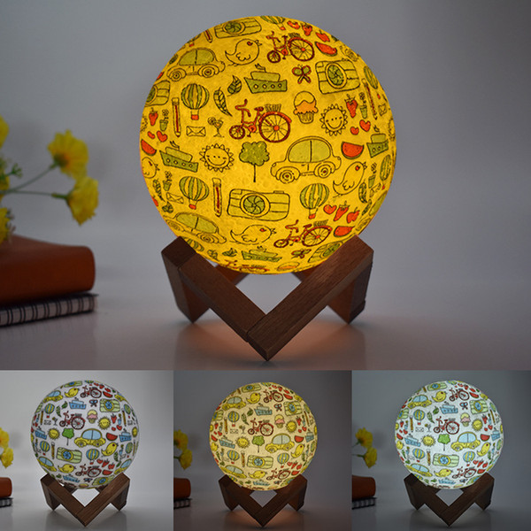 Moon Lamp Children Gift Originality Desk Lamp Coloured Drawing Or Pattern LED Cartoon 3d Small Night-light