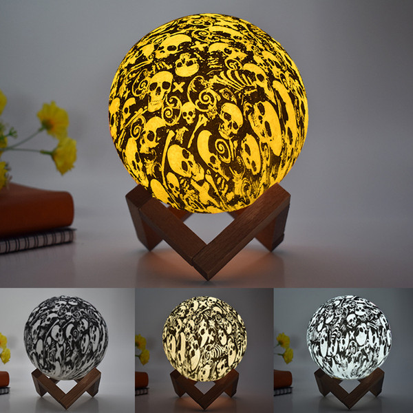 Moon Lamp Children Gift Originality Desk Lamp Coloured Drawing Or Pattern LED Human Skeleton Head 3d Small Night-light