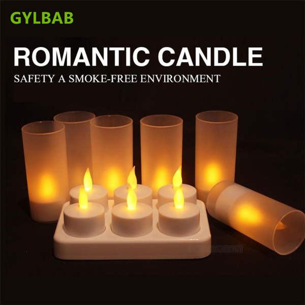 6pcs rechargeable LED bulb Candle lamp Light Smokeless Flame For Wedding Birthday desk holiday Christmas new year