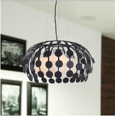 Royal Black/white Modern Three heads creative glass Iron hanging pendant light