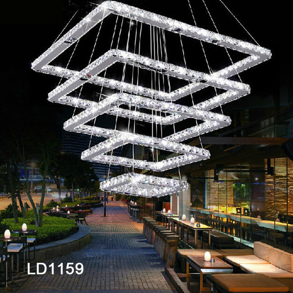 Hot sale Diamond Square LED K9 Crystal+Steel Chandelier Light Modern Lighting Fixture Pendant Lamp Hanging Lamp 100% Guarantee Fast shipping