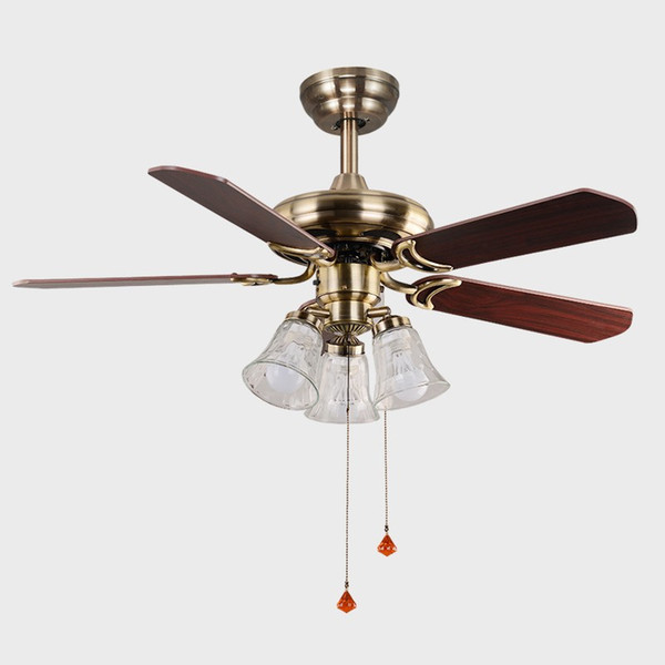 60W Ceiling Fan LED Pendant Lamps E27 Black Red Style AC 220V LED Pendant Lights with Metal Glass for Hotel Hall