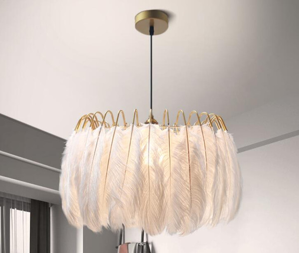 Feather warm romantic bedroom Scandinavian girls modern simple living room lamp net red Chandelier