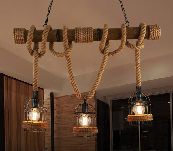 Old Bar Terrace Cafe Bamboo Triple Hemp Rope Chandelier