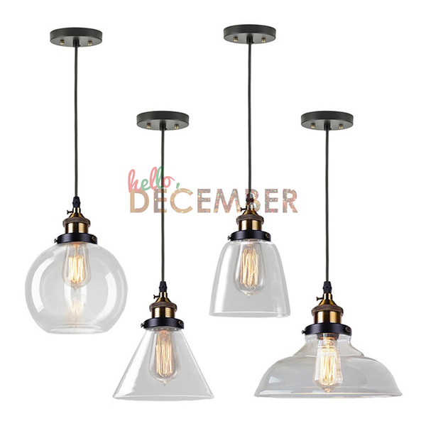 4 Style Vintage Industrial LED Pendant Lights Edison Crystal Glass LED Ceiling Pendant Lamps AC 110-240V