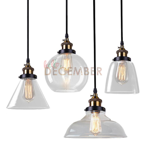 Vintage LED Crystal Glass Pendant Lights LED Ceiling Pendant Lamps 4 Style Industrial Edison Glass Light AC 110-240V