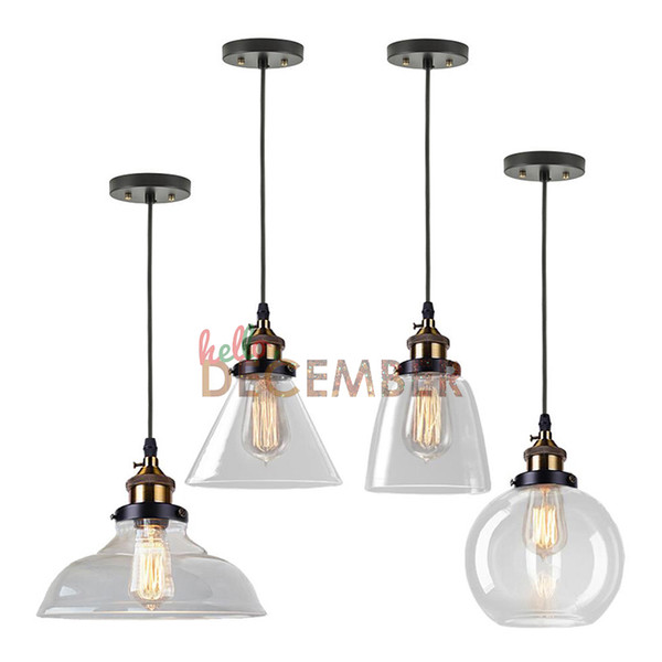 4 Style Industrial Crystal Glass LED Pendant Lights LED Ceiling Light Edison Vintage Style Pendant Hanging Lamp