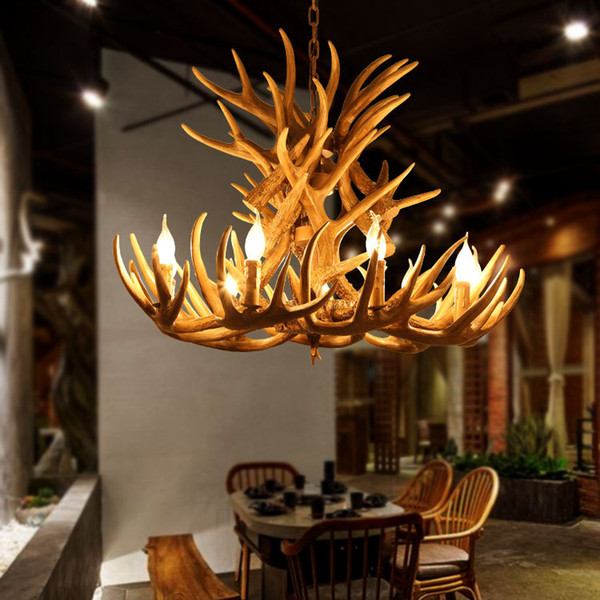 Europe Country 4/6/9 Head Candle Antler Chandelier American Retro Resin Deer Horn Lamps Home Decoration Lighting E14 110-240V