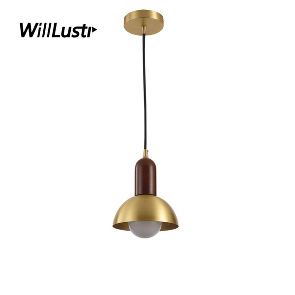 Modern Iron Pendant Lamp Wood Copper Color Hanging Light Hotel Bar Counter Cafe Bedside Balcony Simplistic Suspension Lighting