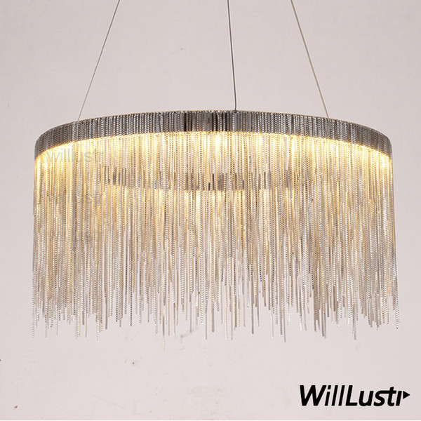 Aluminum chain ring chandelier round pendant lamp fringe chains suspension lighting living sitting room hotel restaurant hall mall light