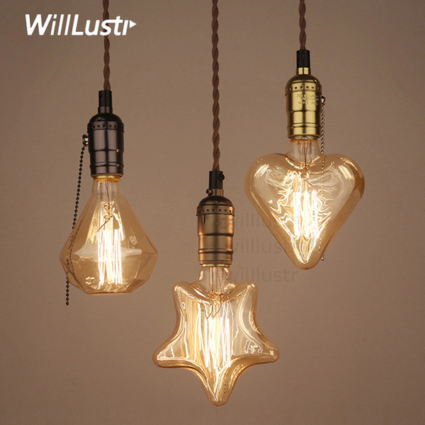 vintage Edison filament bulb pendant light classical suspension lighting retrofit Edison lamp industrial star diamond heart shape loft