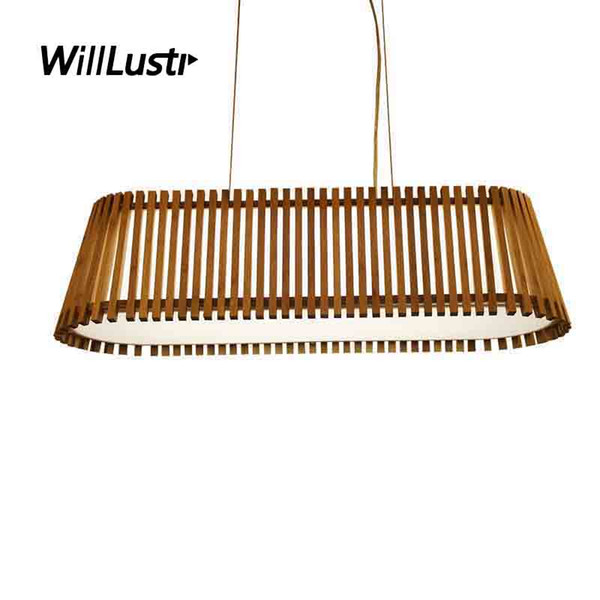 Modern Handmade Bamboo Pendant Lamp LED Rectangle Suspension Light Restaurant Hotel Sitting Room Bedroom Wood Hanging Lighting