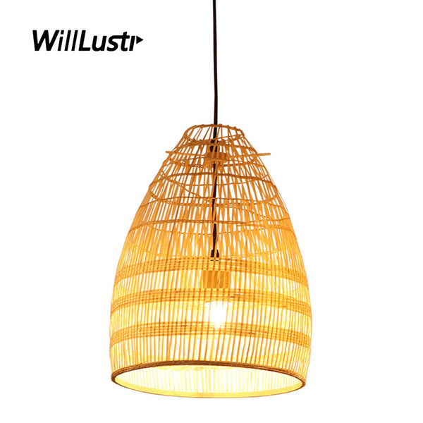 Hand Knitted Bamboo Pendant Lamp Hotel Bar Restaurant Cafe Living Room Bedroom Modern Minimalist Zen Suspension Hanging Lighting