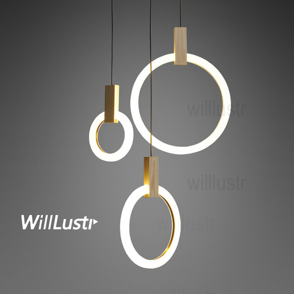 NEW PMMA LED pendant light round ring wood suspension lamp minimalist design nordic hanging lighting dinning room restaurant hotel staircase