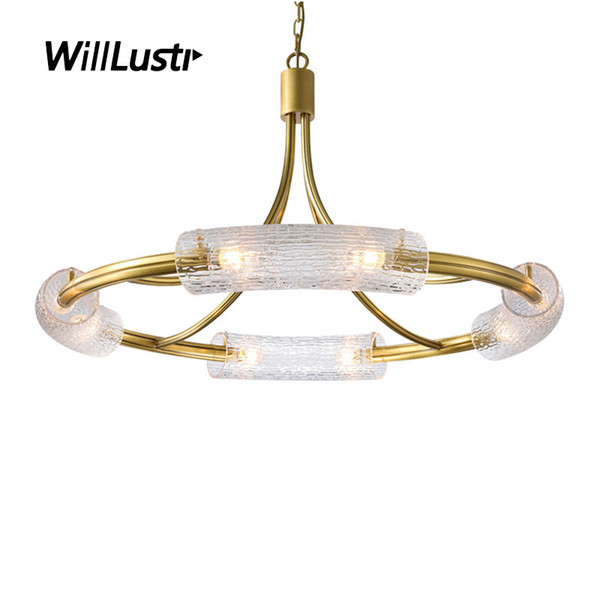 American Style Copper Pendant Light Luxury Glass Chandelier Hotel Cafe Sitting Room Dinning Room Study Bedroom Suspension Lamp