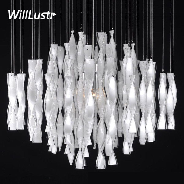 Creative Twisted Glass Strip Pendant Lamp Hotel Restaurant Hall Villa Duplex Living Room Luxury Customizable Suspension Hanging Light