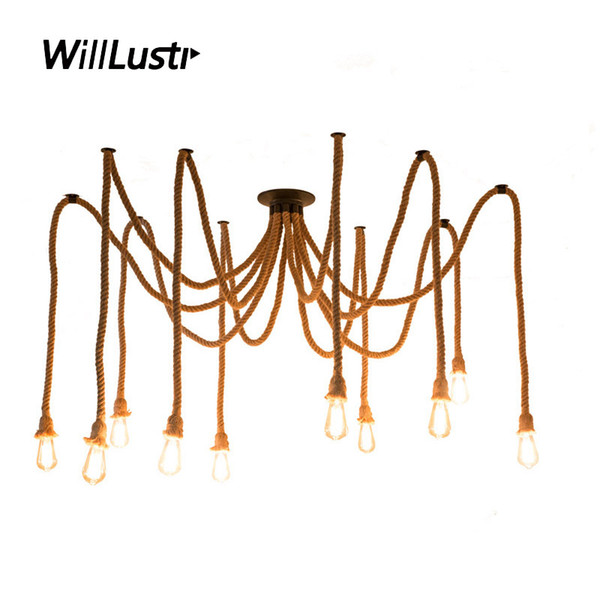 Retro Hemp Rope Pendant Lamp Industrial Twine Hanging Light Hotel Office Store Restaurant Bar Booth Spider Suspension Lighting