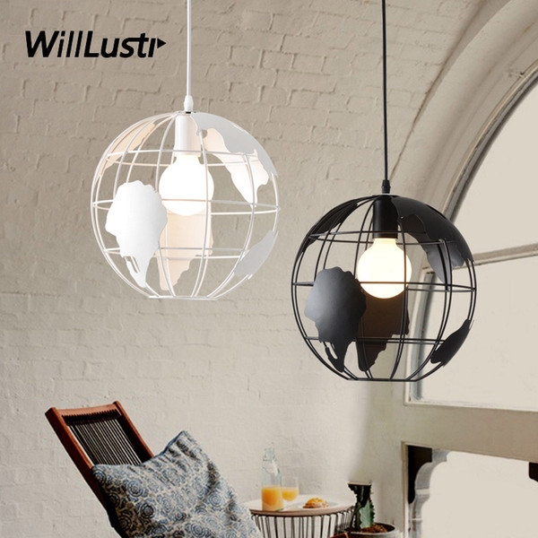 Iron Globe Pendant Lamp Tellurion Suspension Light Restaurant Hotel Bar Cafe Bedroom Dining Room Creative Earth Hanging Lighting