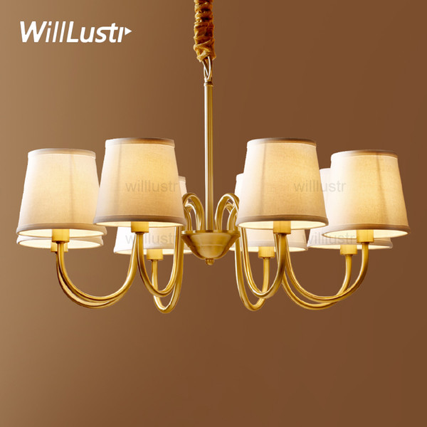 Willlustr copper pendant lamp brass hanging light fabric Chandelier modern suspension lighting american country nordic Europe