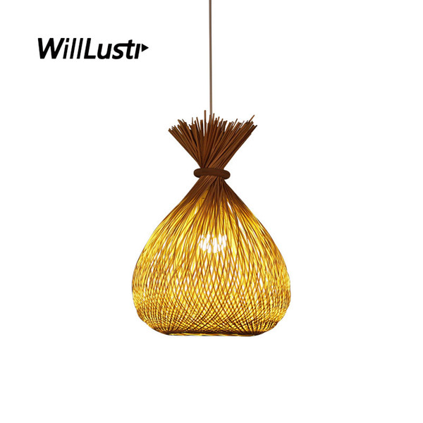 Hand Knitted Bamboo Pendant Light Candy Suspension Lamp Restaurant Hotel Bar Teahouse Bistro Izakaya Zen Wood Hanging Lighting