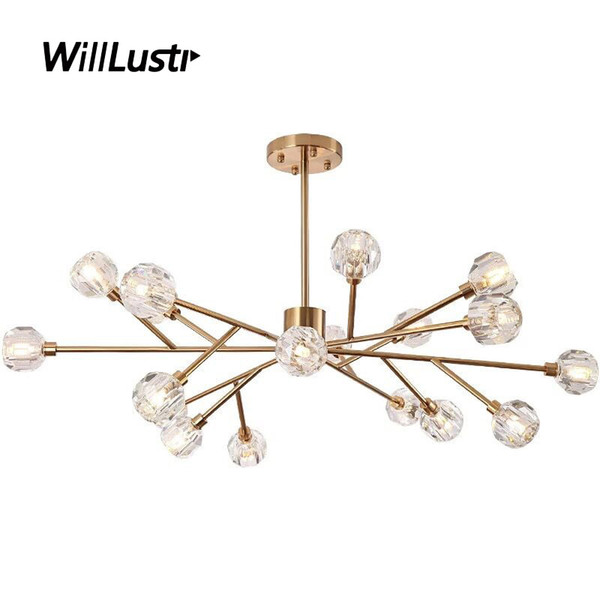 Crystal Ball Pendant Lamp Affordable Luxury Copper Light Hotel Mall Living Dining Room Hotel Bedroom Molecular Hanging Lighting