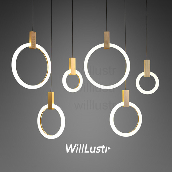 LED pendant lamp PMMA ring wood suspension light minimalist nordic hanging lighting dinning room restaurant hotel staircase long canopy